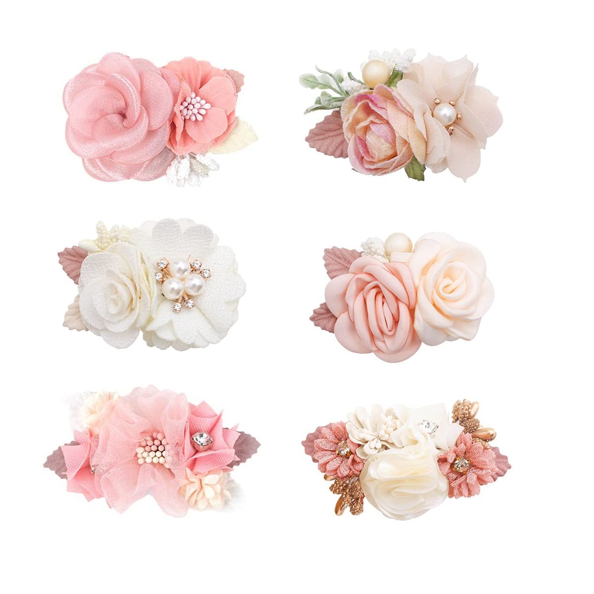 6Pcs Flower Clips Set Hair Accessory for Girls, Floral Hair Bow for Baby Toddles Teen Girls Gifts (Flower Style-G)