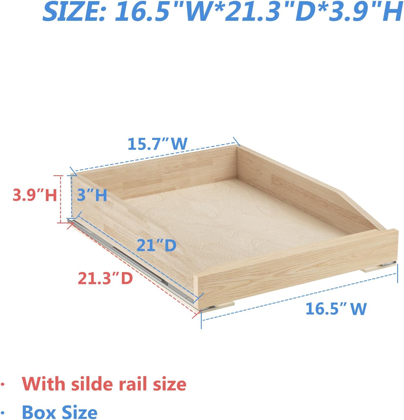 ROOMTEC Pull Out Cabinet Organizer with Soft Close, 16-1/2" W x 21" D, Pull Out Cabinet Drawer for Kitchen cabinets, Pull Out Cabinet Shelf, Finished, Bottom Assembly