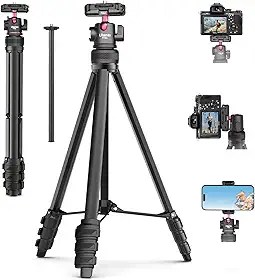 ULANZI Tripé de Câmera e Smartphone 2 em 1 MT-51 - Tripé Portátil com Cabeça de Bola Rotativa 360°, Suporte Oculto Integrado para Celular, 600g Leve, Altura Ajustável 1,38m para Vlogs e Filmagens