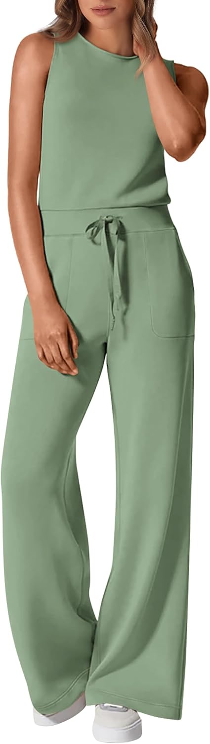 PRETTYGARDEN Jumpsuits for Women Casual 2026 Summer Sleeveless Wide Leg Pants Rompers One Piece Beach Vacation Spring Outfits