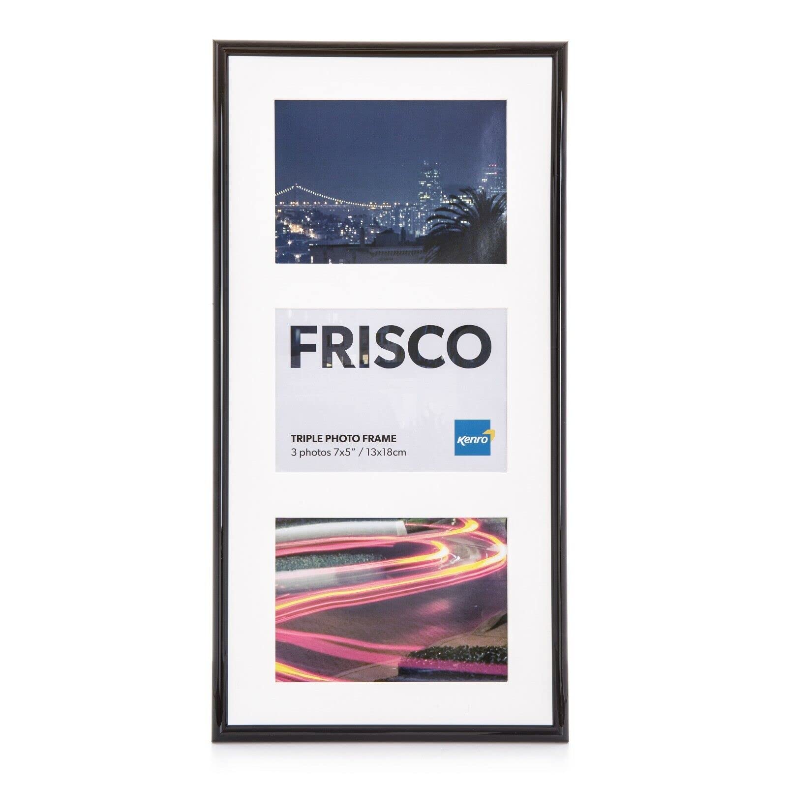 Kenro Black Frisco Triple Picture Frames (Box Of 1) - Photo Frame 7X5 Inch / 13X18cm Wall Hanging Stylish Photo Frame, White Mount Landscape Portrait With Acrylic Front - Frc1318b/3