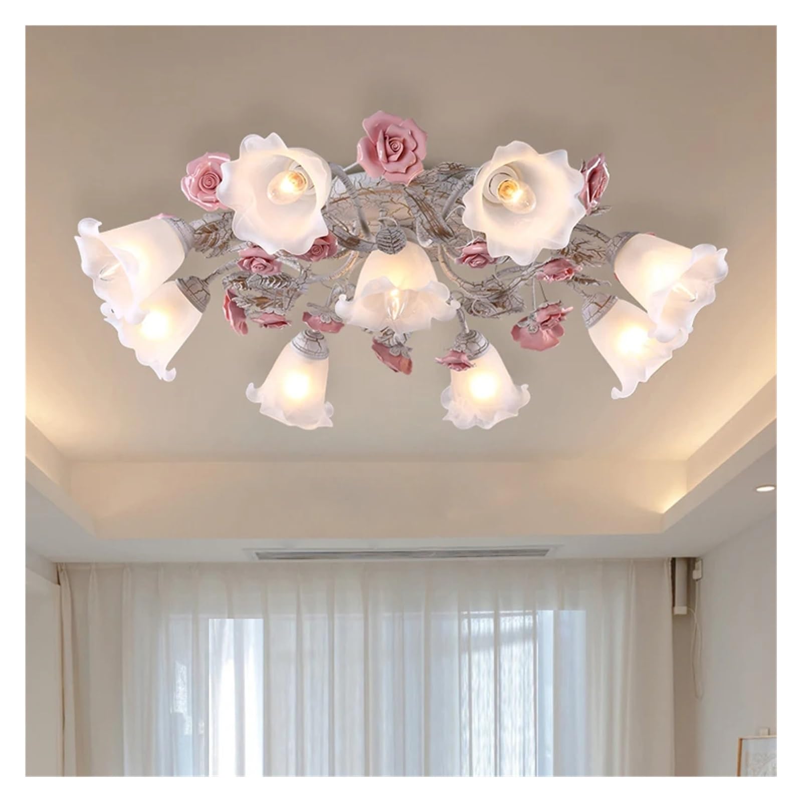 Lampy sufitowe z kutego żelaza w kształcie kwiatu Retro wystrój salonu oprawy oświetleniowe ciepły dom sypialnia led romantyczna w kształcie róży, żyrandol