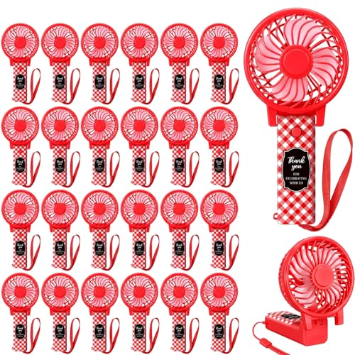 Tuanse 24 Pack BBQ Wedding Fans for Guests Bulk 180 Foldable Mini Thank You Gift Portable Handheld Personal Battery Powered Pocket Fans with Hanging Rope for Bridal Shower Wedding Party Favors