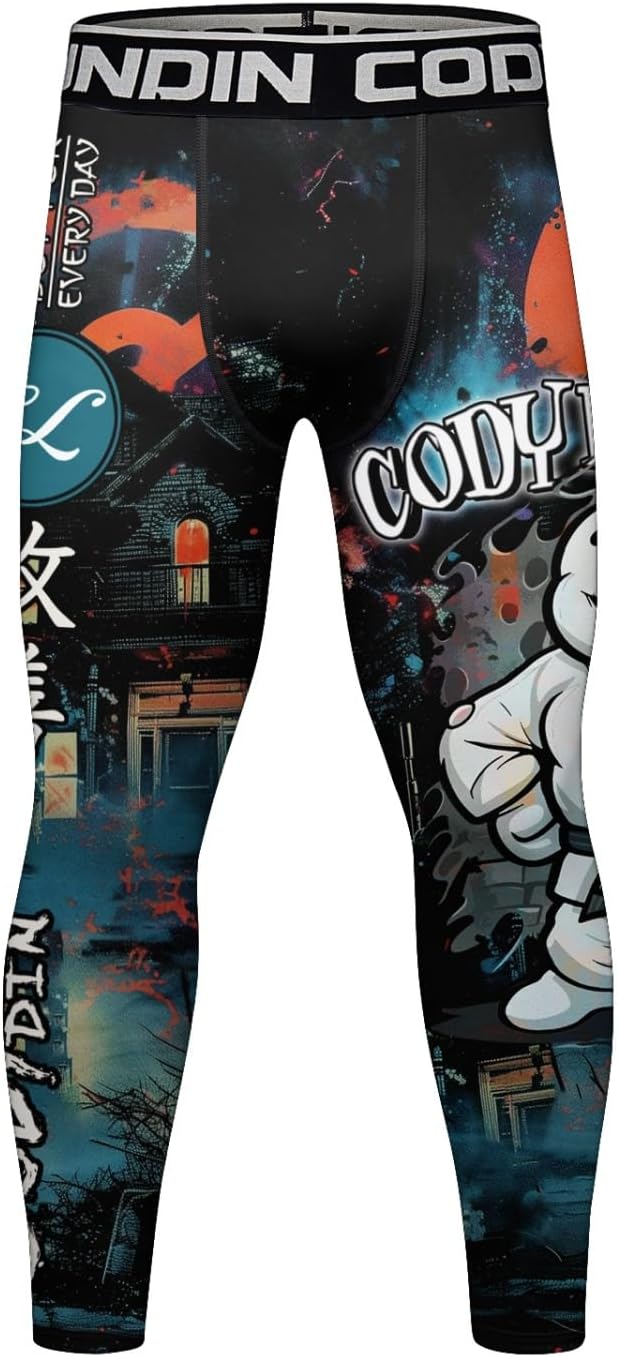 Red Plume Men's Compression Pants Athletic Tights Sports Yoga Leggings Base Layer Bottoms for Running Workout Basketball