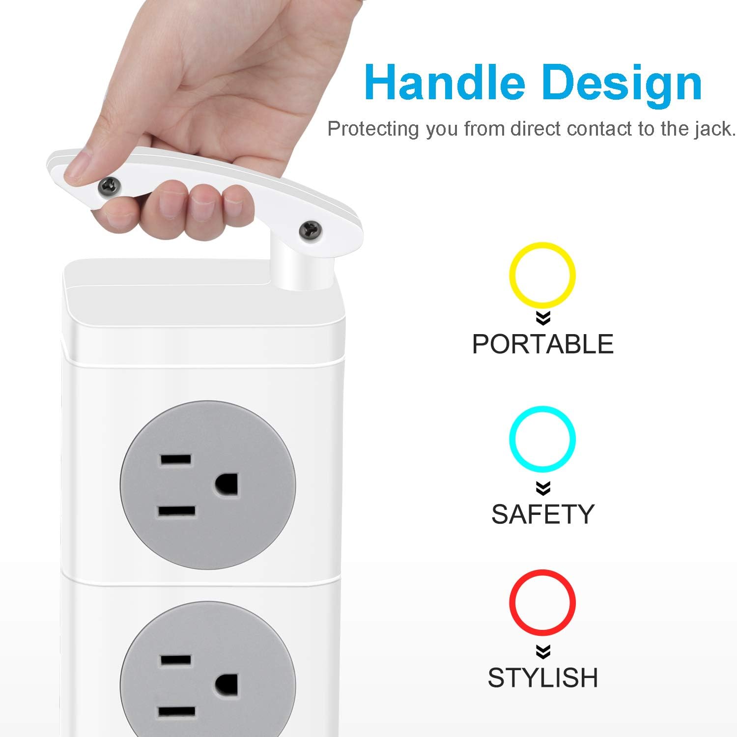 Power Strip Tower, FTEDK Surge Protector Power Tower with ８ AC and 3 USB Long Extension Cord 3.4A USB IQ Charging Station with Overload Protection for Home Office Dorm