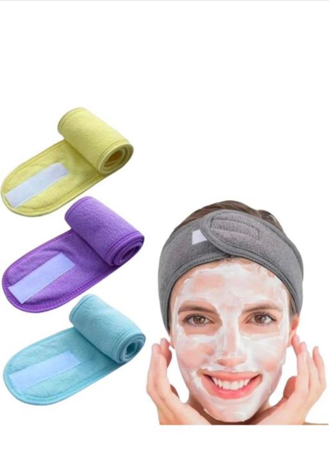 Soft Spa Headband for Women – Adjustable Microfiber Face Wash & Makeup Hair Band | Stretchable Velcro Closure | Reusable, Washable | Spa, Makeup, Skincare, Sports Use (Pack of 3 / Multicolor)-image-41