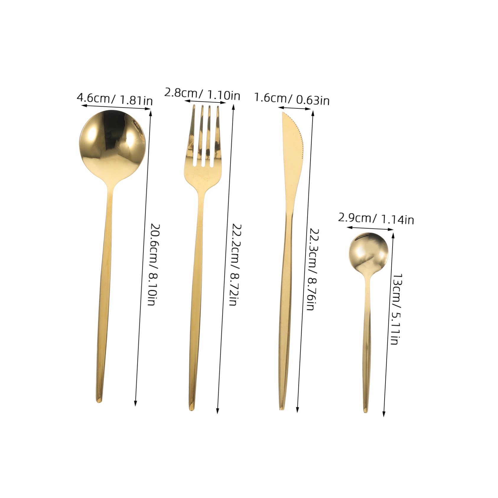 6 set Posate Acciaio Inossidabile Dorate Opaco Coltelli Bistecca Forchette Cucchiai e Cucchiaini da Tè per Casa Feste ed Eventi Formali Design Ergonomico per Presa Confortevole
