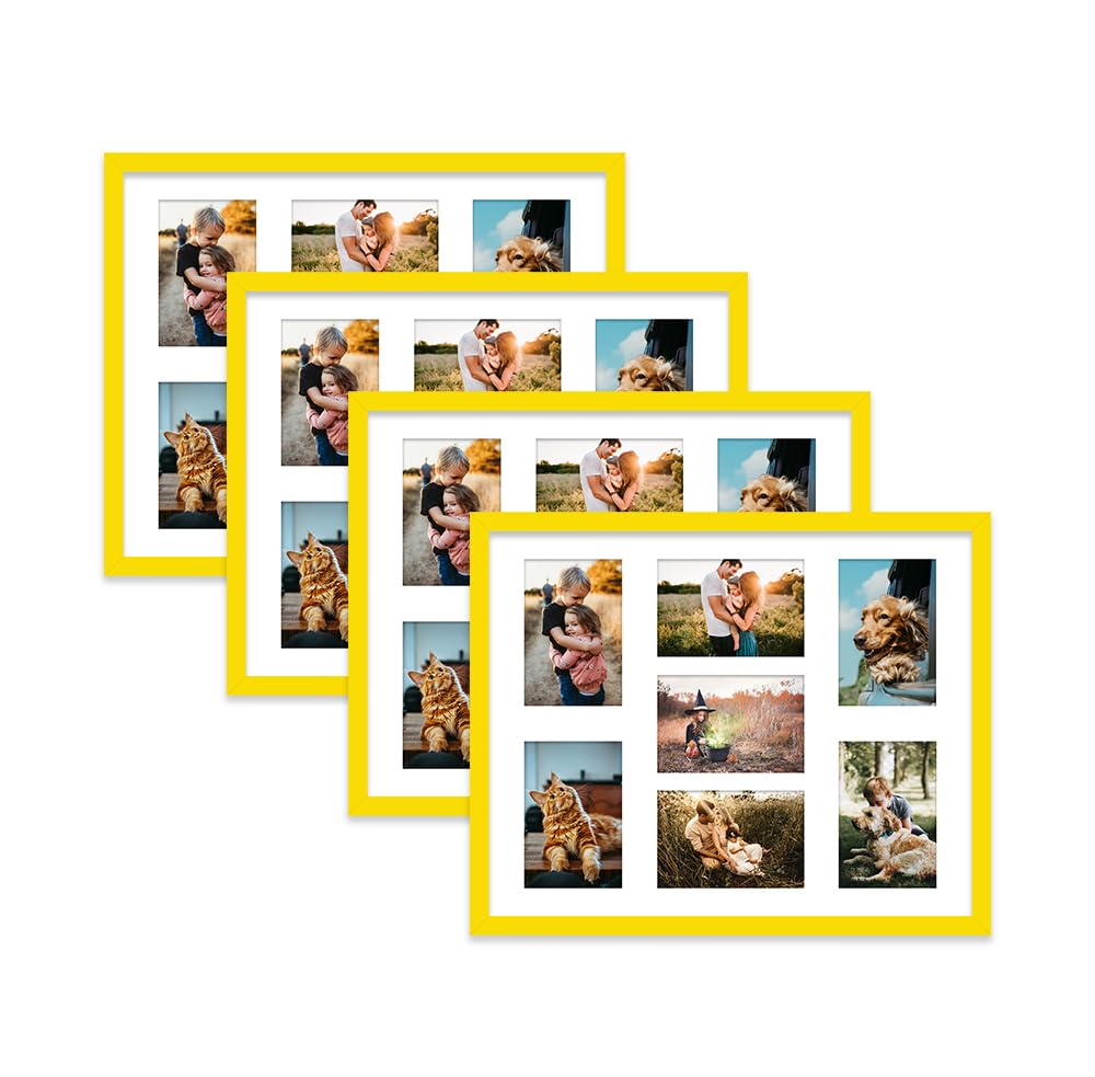 Yellow Multi Photo Frame - Holds 7 x 6x4 Pictures, Family Collage Picture Frame for Wall Display, 20x16 Frame size, Set of 4 — image 1