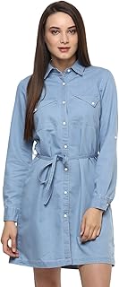 StyleStone (3209TrianglePktDrs) Women's Denim Stylish Triangular Pocket Style Dress