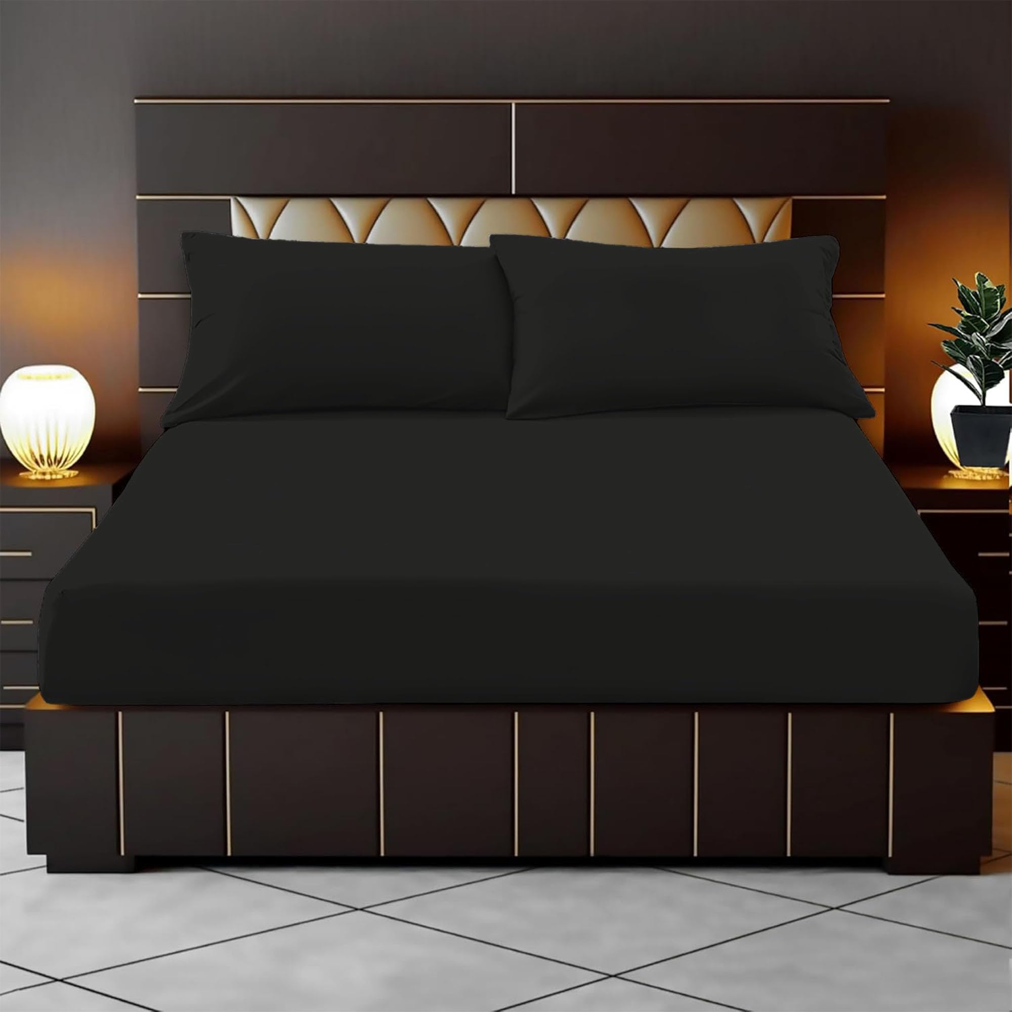 Reliancebedding Black Double Fitted Sheet 35Cm Deep Pocket 100% Egyptian Cotton 400Tc