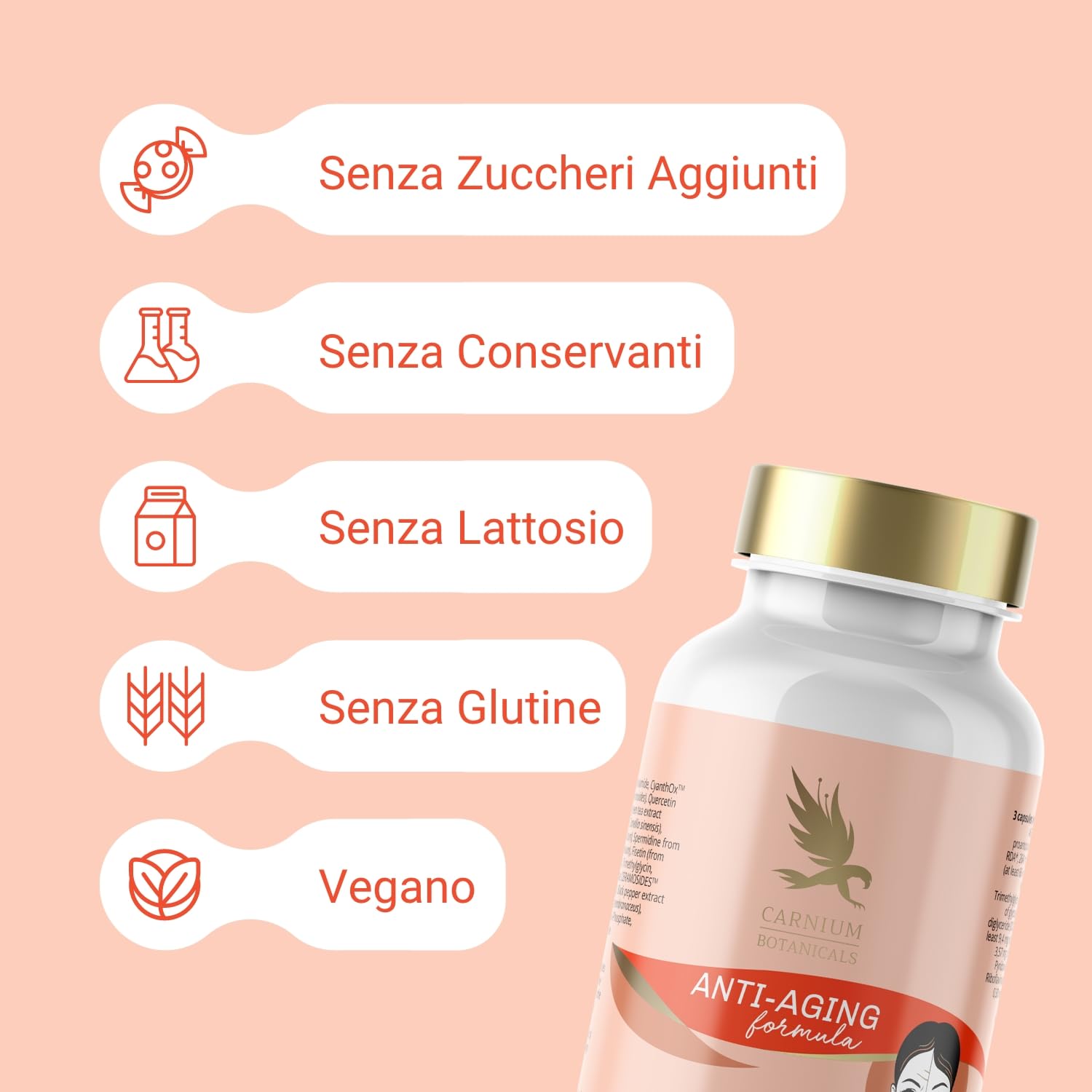 Carnium Botanicals Anti-Aging Formula – Multivitaminico Donna con Vitamina B3, Resveratrolo, Fisetina & Quercetina – Integratore Donna Completo – 90 Capsule Vegane