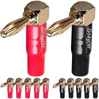 Banana Plug Angled 24 K Gold-Plated for Speaker Cable 6 Pairs / 12 Pieces