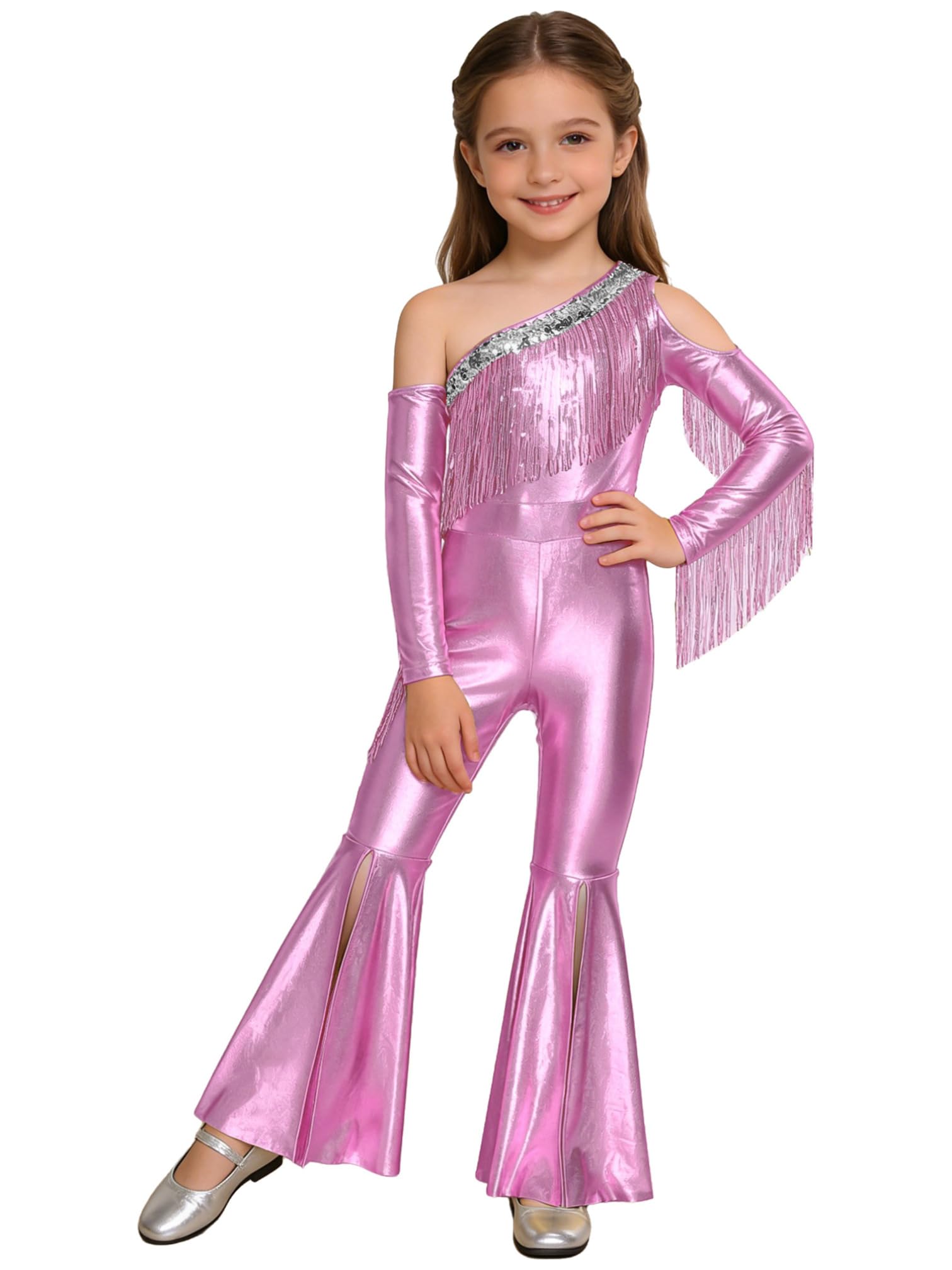 Combinaison para niña de 7-8 años con franja rosa y trajes de discoteca 6