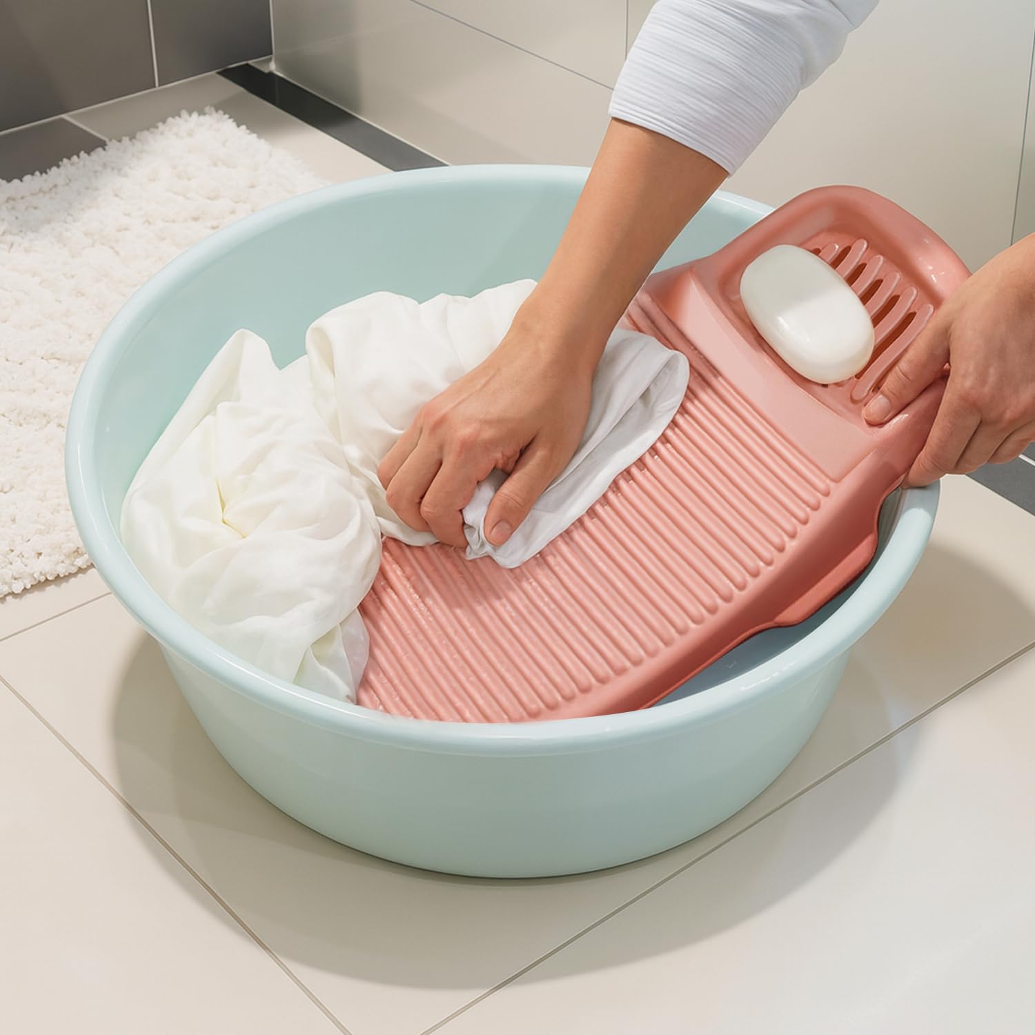 ABOUT SPACE Cloth Washing Board - Non-slip Handwash Board for Clothes - Cloth Washboard for Infant/Kid Clothes Shirts Hand Towels for Home - (Peach - L 43 x B 21 x H 7 cm)-image-34