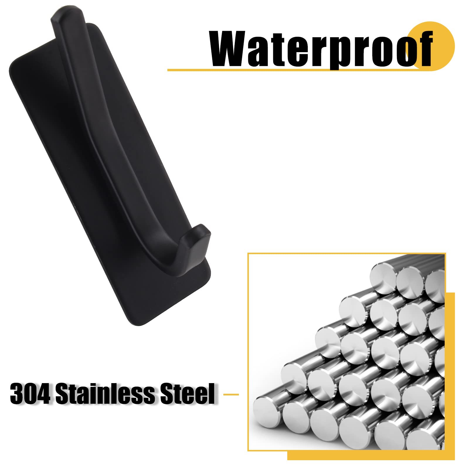 Ganchos autoadhesivos de pared, gancho para toallas de mano, ganchos para puerta de baño, 4 unidades, ganchos adhesivos de cocina de acero inoxidable negro