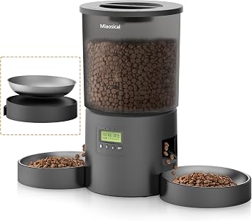 Dual Automatic Cat Feeder 2 Cats, 4.2L Dry Food Auto Dispenser with Double Stainless Steel Bowls,Dual Power Supply,Programmable Portion Control,10s Voice Recorder Transparent Black