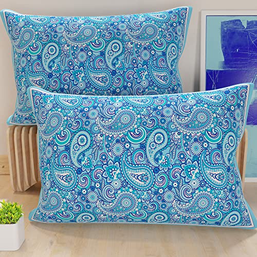 PETTI Artigiani Italiani - Coppia di Federe Cuscino 70x40 cm in Microfibra, Cuscini Arredo Camera da Letto, Divano, Salotto, Set 2 Fodere Copricuscino, Federa Paisley Azzurro, 100% Made in Italy
