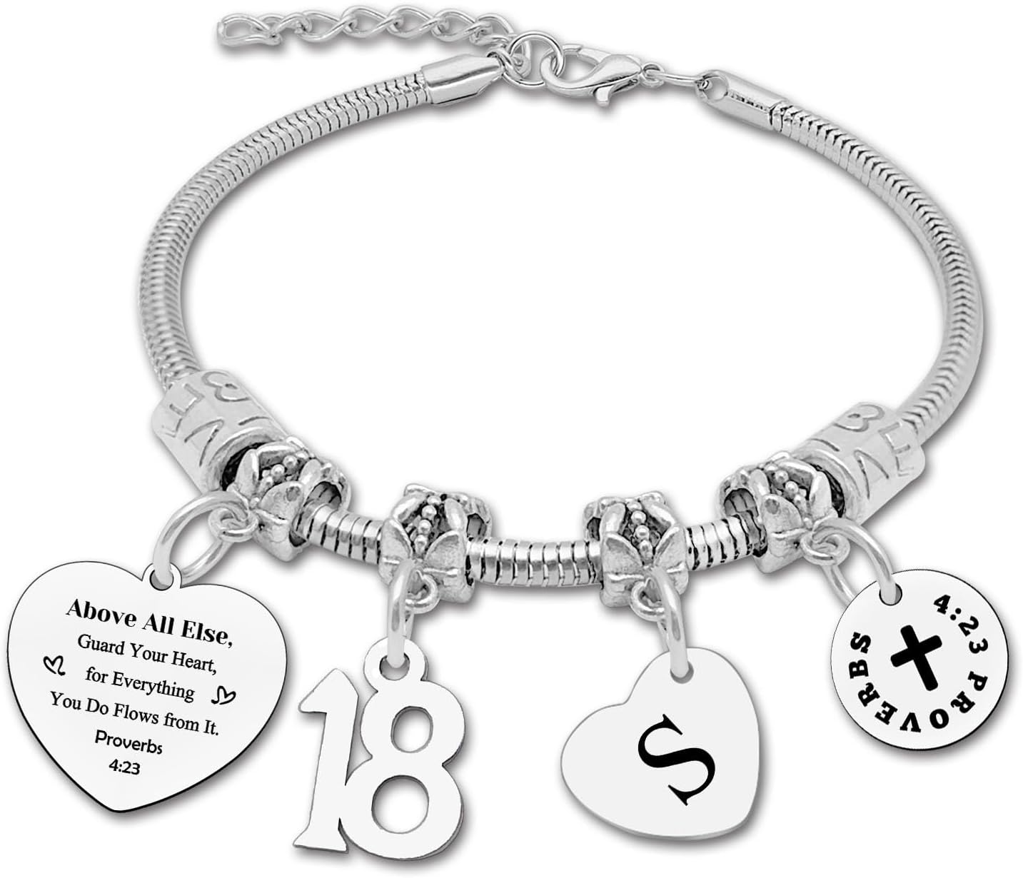 18th Birthday Gifts Bracelet Initial Gifts for Girls Happy 18th Birthday Gift for Daughter Granddaughter Son Friends Christian Bracelet Letter A-Z Gifts Bible Verse Gifts Inspirational Gift for Niece