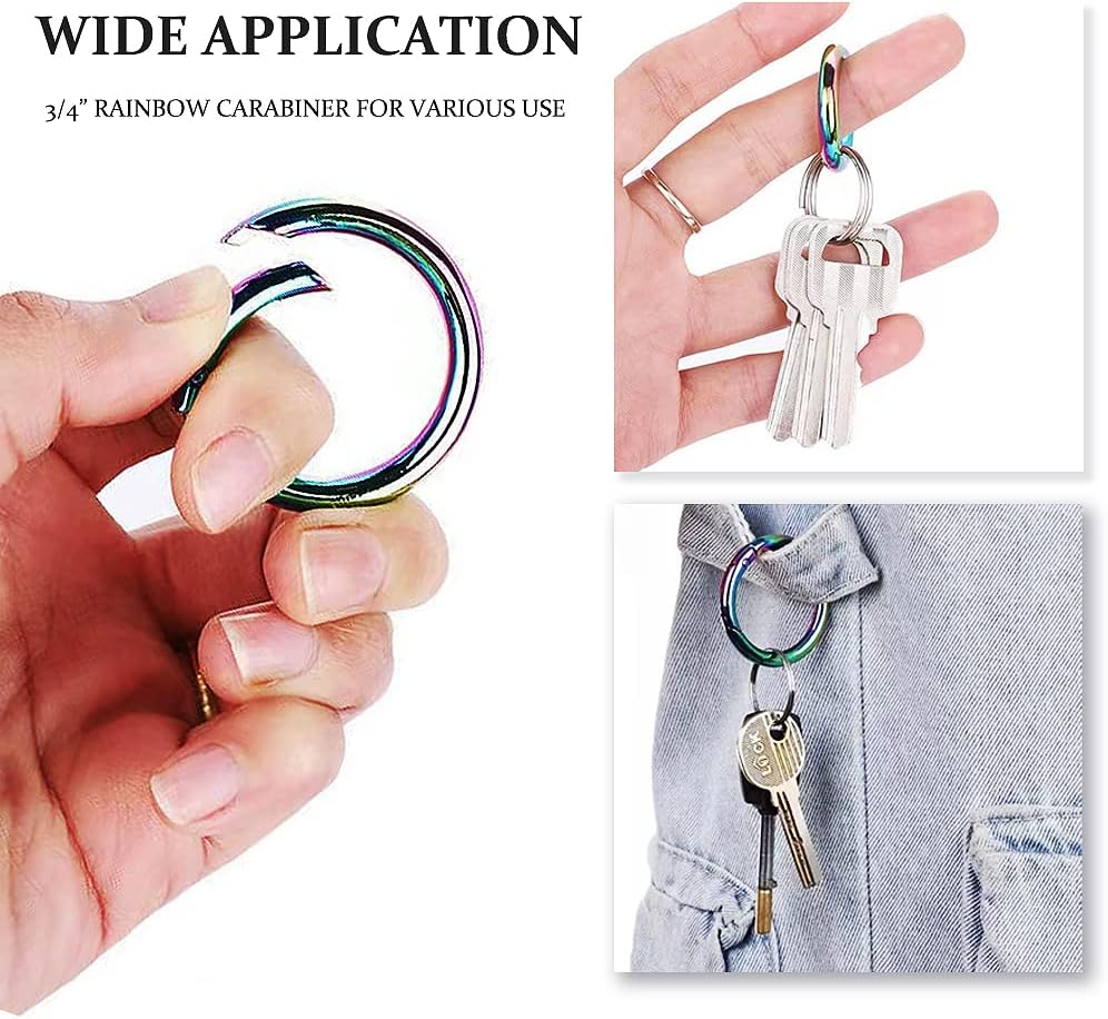 Round Mini Carabiner Clip, 10 PCS 3/4 Inch Metal O Ring Clips Rainbow Carabiner Spring Clip Round Key Rings for Cell Phone, Purse Strap, Handbag, Purse, Bag Making Hardware image 3