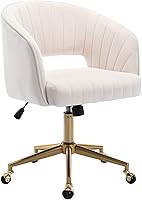 KCC Velvet Swivel Home Office Chair - Ergonomic Tufted Armchair with Gold Base, Adjustable Height for Women & Girls (Cream)