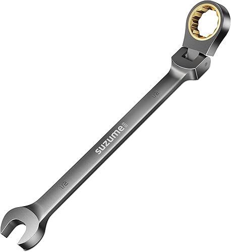 SUZUME Llave de trinquete de cabeza flexible de 1/2 "SAE 72 dientes de acero Cr-V con cabezal flexible de 180° 15K+ engranajes bloqueados ciclo con