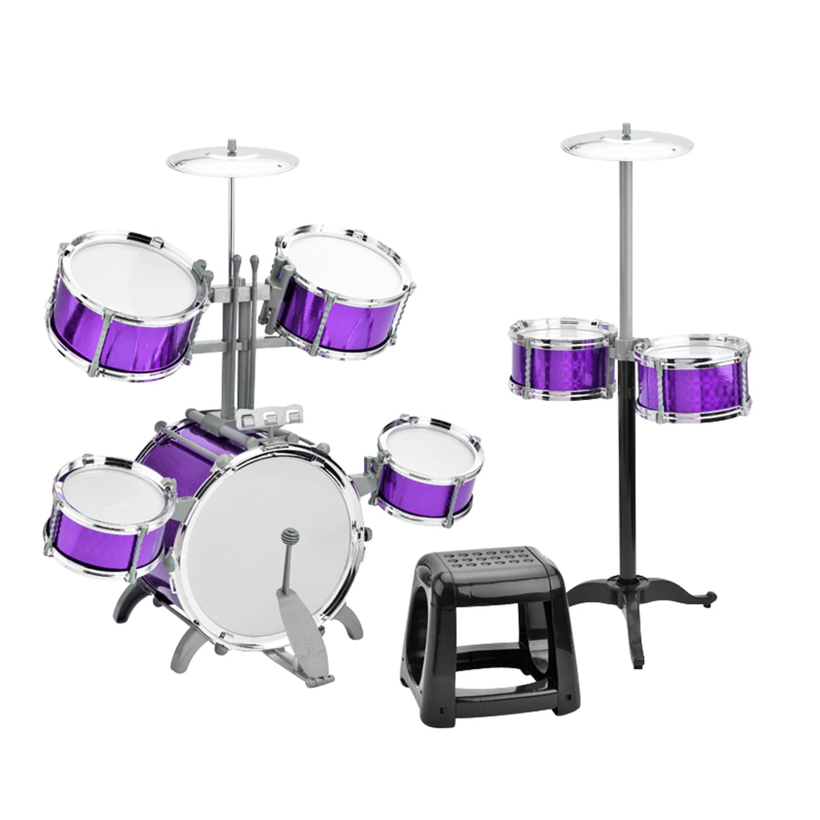 Jazz-Schlagzeug-Set mit Hocker, 7 Trommeln für Anfänger und Geschenke, Verdicktes PVC-Trommelfell, Einfache Montage (Blau)