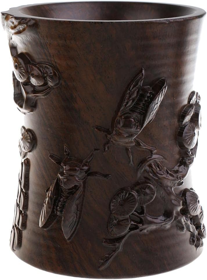 Catalpa Wood Carved Calligraphy Brush Pot Gift for Calligraphy Lover