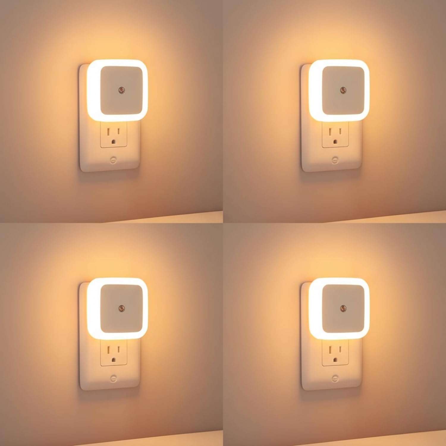 OSDUE Night Lamp for Bedroom 4PCS Smart Sensor Automatic ON/Off Dim LED Light Energy Saving 0.5W Night Light Long Life Plug in Bed Lamps for Bedroom Lights for Hallway Stairs Kitchen Bathroom (Warm)-image-1