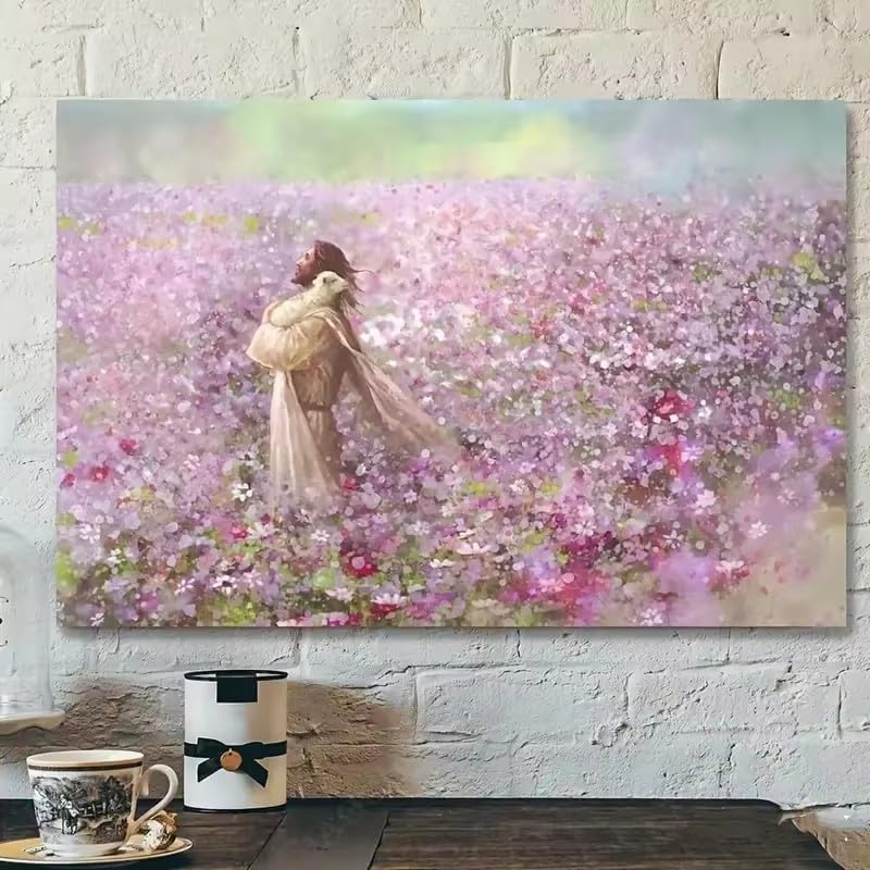 Jésus tenant un agneau tableau apaisant contre le stress pour coin prière