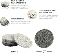 Vista 2 de OrganiHaus Juego de 6 posavasos de algodón absorbente, decoración rústica de estilo bohemio para mesa de café y protección de bebidas, posavasos