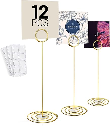 Paquete de 12 soportes para tarjetas de mesa de 8.75 pulgadas, soportes para números de mesa para notas de notas, soportes para cuadros para centros