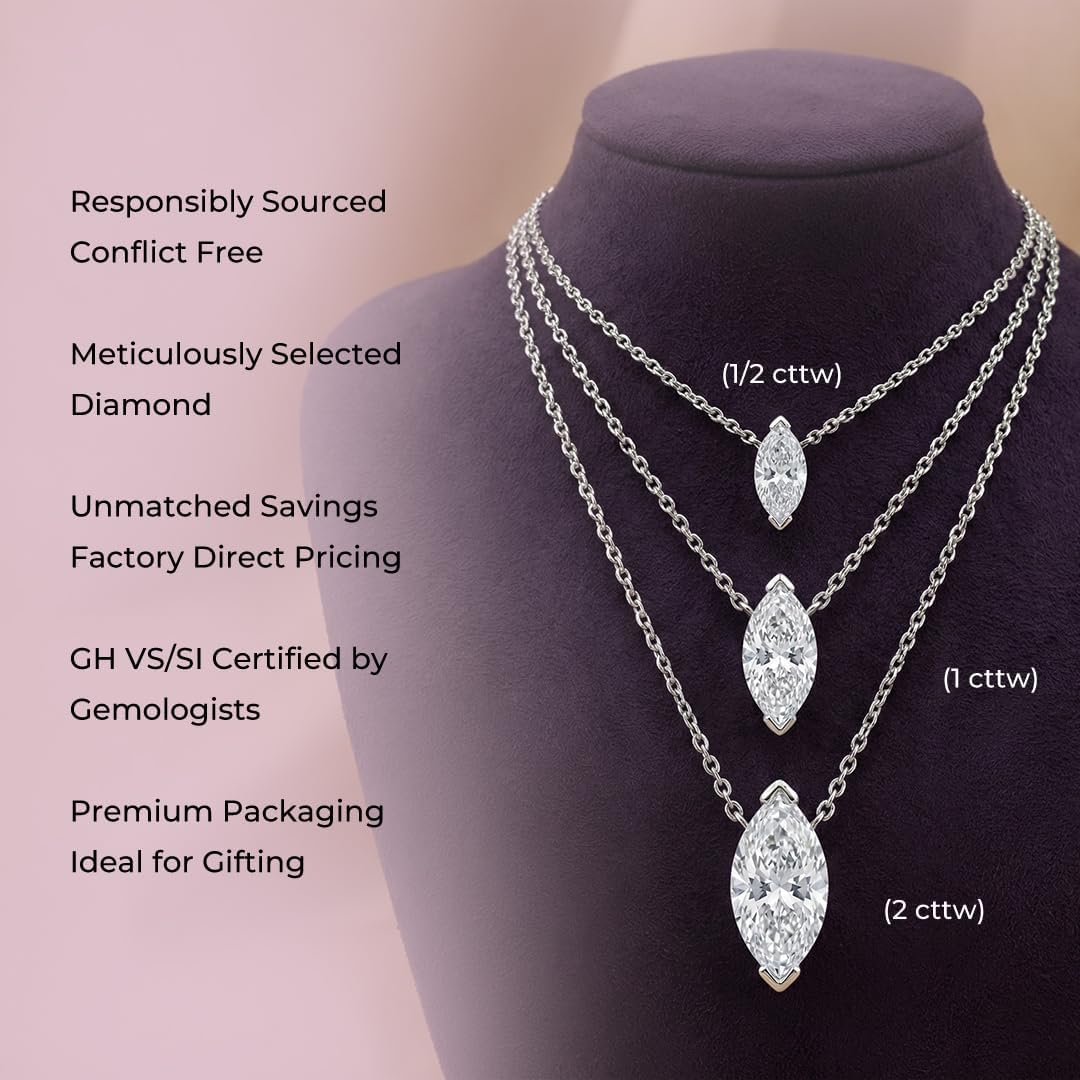 La Joya Lab Grown Diamond Solitaire Necklaces for Women | 1/2-2 Carat Floating Diamond Pendant | 10K White Gold | 16-18 Inch Adjustable Gold Chain | Variety of Shapes to Choose From - Image 4