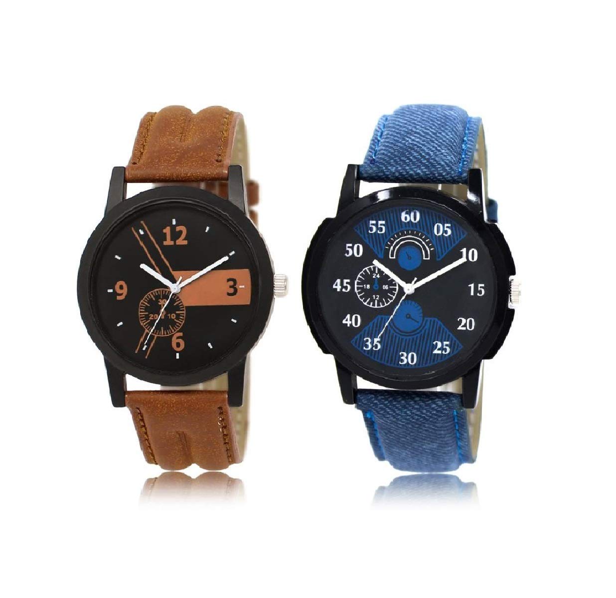 WITH DEVICE OF R Analogue Blue Dial Fancy Look Men's Watch Pack of 2