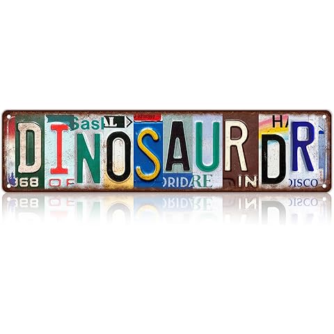TREEPERI Vintage Dinosaur Dr Street Sign Wall Decor Metal Tin Signs for Bar Home Bedroom Garage