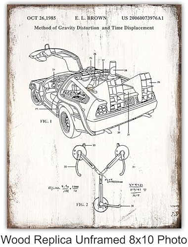 Miniatura 2 de Back Future Patent Prints - Marty McFly DeLorean Car Wall Art Poster Set - Rustic Home Decor for Boys, Kids Bedroom, Office, Game, Play, Family Room
