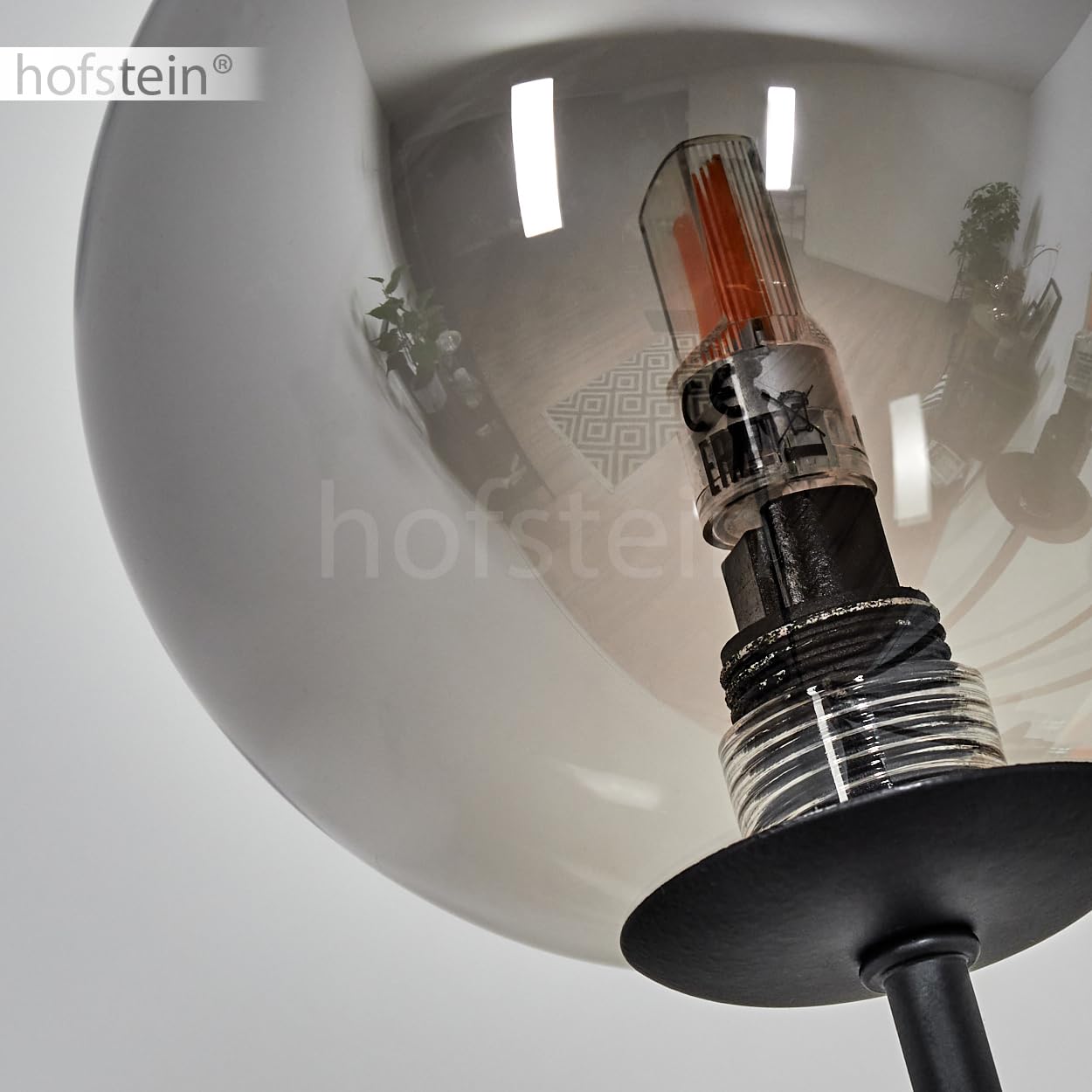 Stehleuchte Bernado, dimmbare Stehlampe aus Metall/Glas in Schwarz/Rauchfarben, Standleuchte mit Glaskugeln (Ø 12 cm), Höhe 174,5 cm, stufenlos dimmbar über Fußschalter, 5 x G9, ohne Leuchtmittel