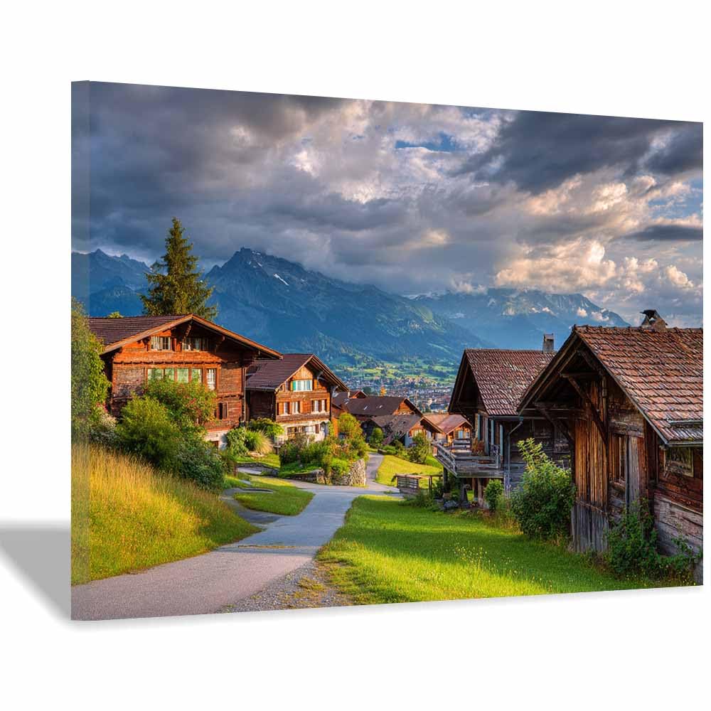 HUYEEI Landscape Wall Art Mountain Villages Modern Canvas Print On Artwork, Suitable for living room, bedroom, for Kids Room Decoretc.(brown)-70x100cm Framed