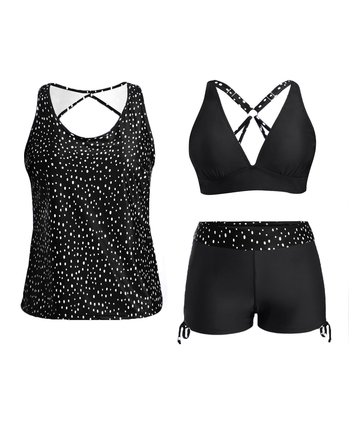 Yonique 3 Piece Tankini Swimsuits for Women Swim Tank Top Bathing Suits with Boy Shorts and Bra Athletic Swimwear