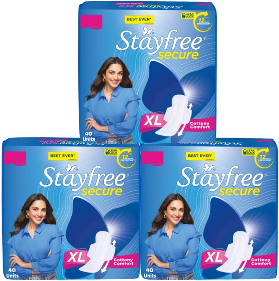 - Stayfree Secure xl | Combo packs 120 Pads | Cottony Soft Sanitary Pads for Women | with Leak Lock Technology | Odour Control | Absorbs upto 100% Fluid | Up to 12 Hours of Protection |