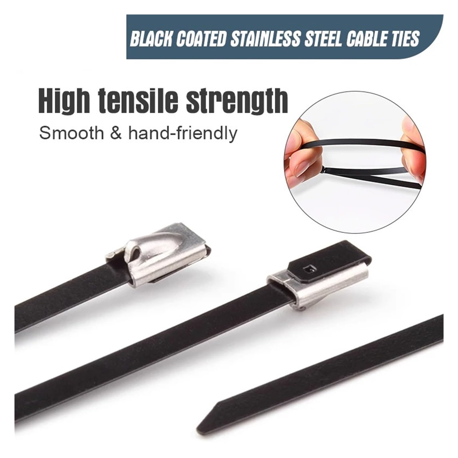 Fascette ferma-cavo metalliche in acciaio inossidabile nero da 4,6 mm, fascette ferma-cavi in ​​metallo per carichi pesanti da 100 pezzi per rilegatura del tubo di scarico(4.6x1400mm)