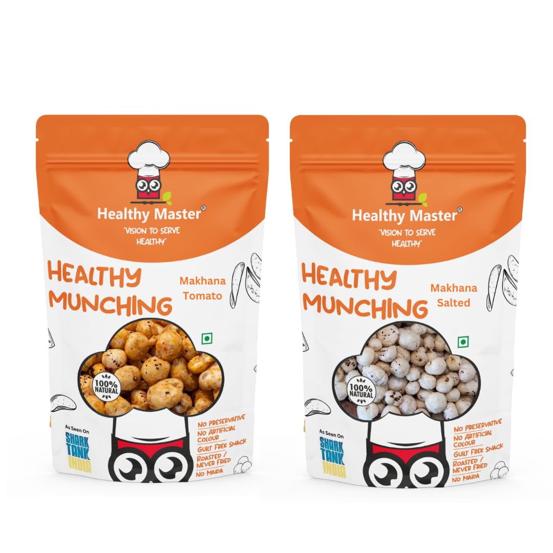 HEALTHY MASTER Vision to serve healthy Roasted Makhana 240 G (Pack of 2)(120gm each), (Makhana Salted, Makahana Tangy Tomato), HEALTHY Snacks, Rich in Calcium, Lotus Seeds