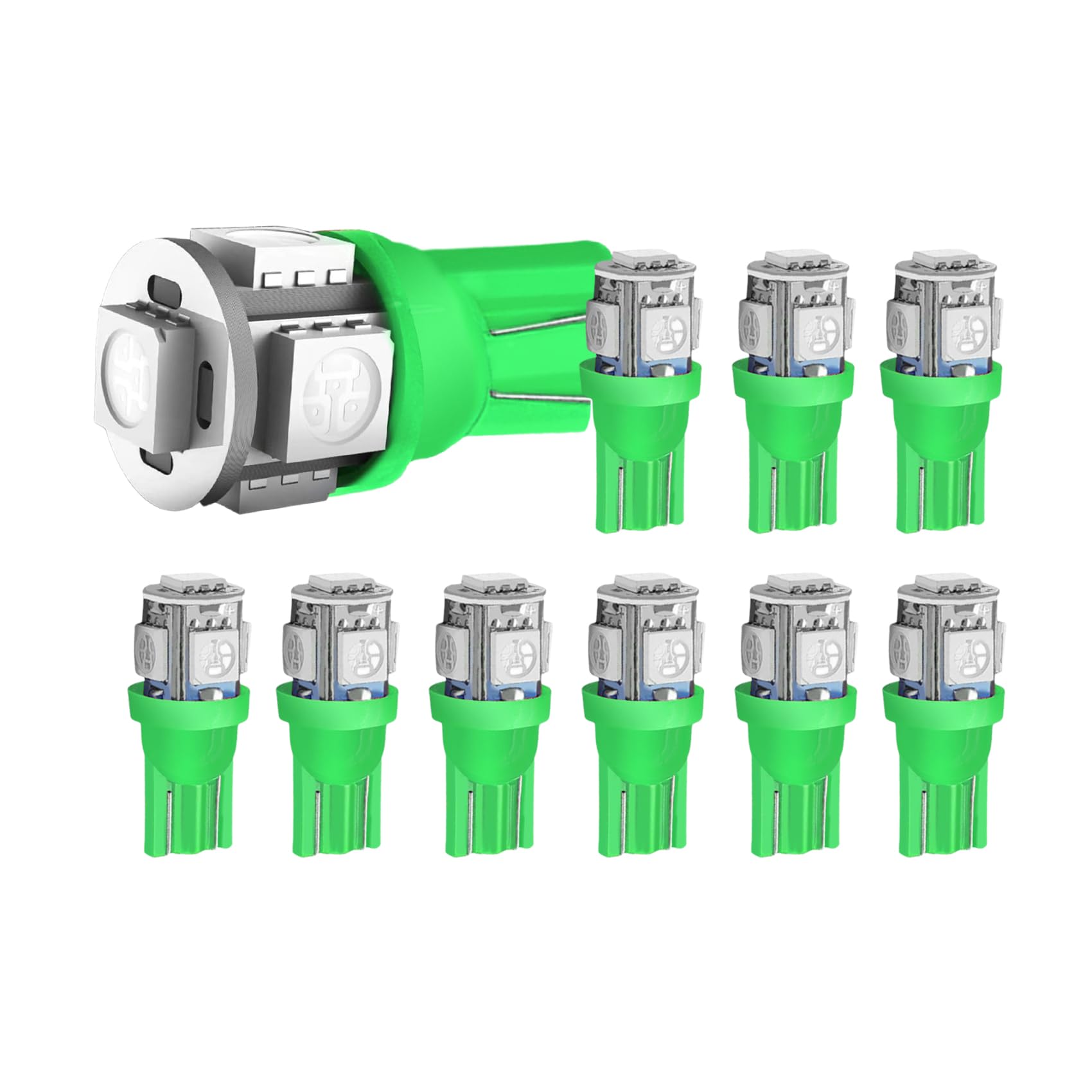 10PCS 194 LED Light Bulb, Interior Car Light, 168 T10 2825 5SMD DC 12V Replacement Bulb, Super Bright W5W T10 Miniature LED Replacement Bulb for Car Map License Plate Lights (Green)