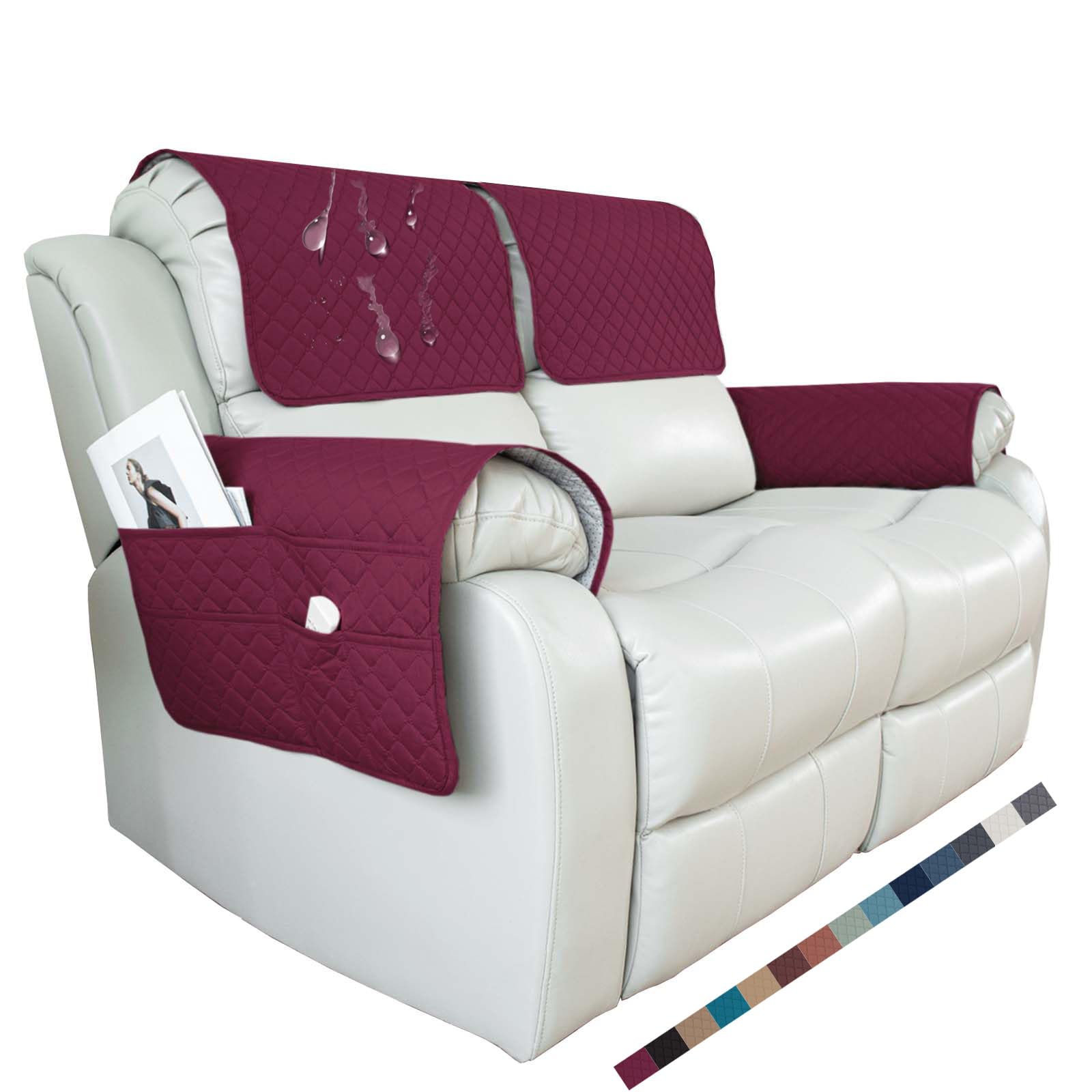 Gyhh Burgundy Recliner Armchair Covers, Quilted Reclining Armchair Slipcovers For Arms, Waterproof Sofa Arm Non Slip Armrest Couch Arm Rest Cover For Furniture Protector (,2 Seater)