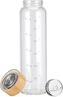 Vista 4 de Sunkey Botella de agua de vidrio, 32 onzas, boca ancha con funda, tapa de bambú, botella de agua motivacional con marcador de tiempo, reutilizable