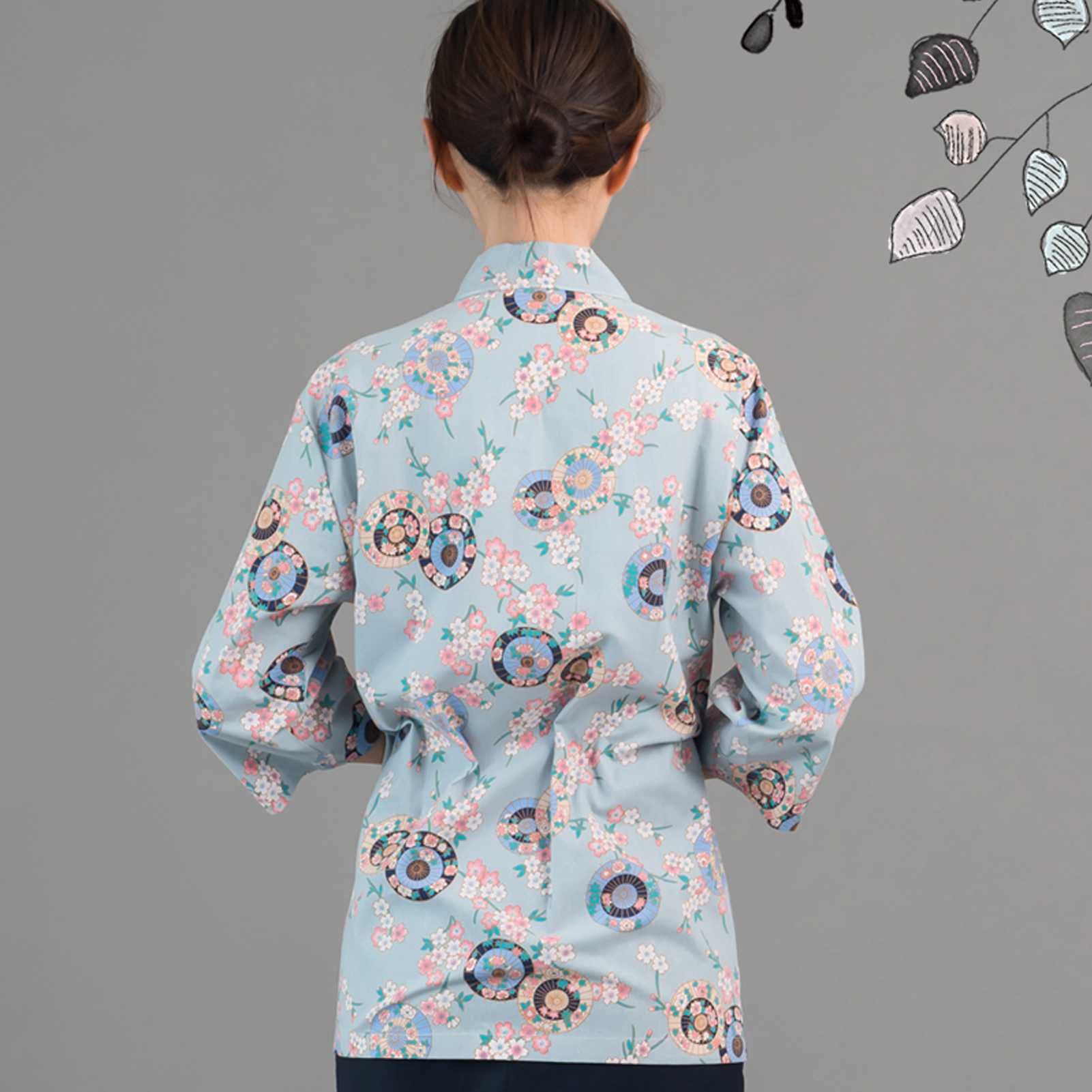 Chaqueta Hostelería Unisex De Manga 3/4, Uniformes Chef Mujer Kimono Chaqueta de Cocina con Impresión