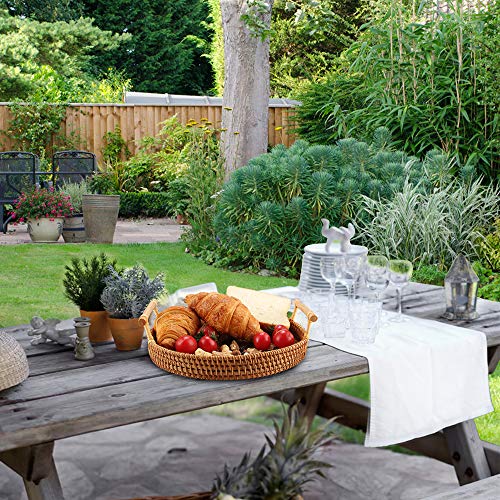 Handmade Rattan Round Woven Basket, Round Serving Tray with Handles, Food Serving Baskets, Basket, Great To Display Bread Or Fruit (10.6", 1pc) - Image 5