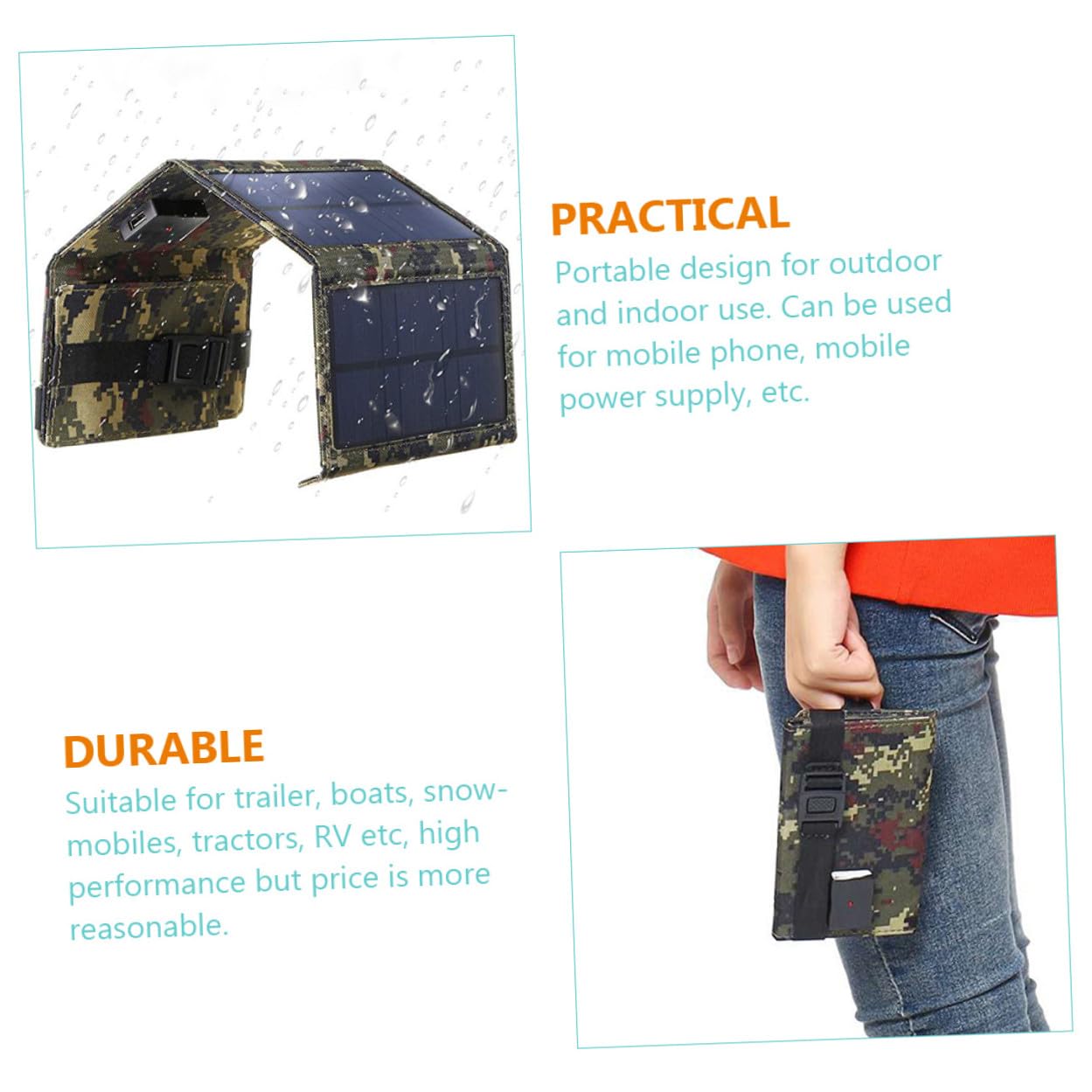 Kisangel Cargador Solar Portátil USB Plegable para Camping y Exterior Herramienta de Carga Solar Profesional para Teléfonos y Baterías