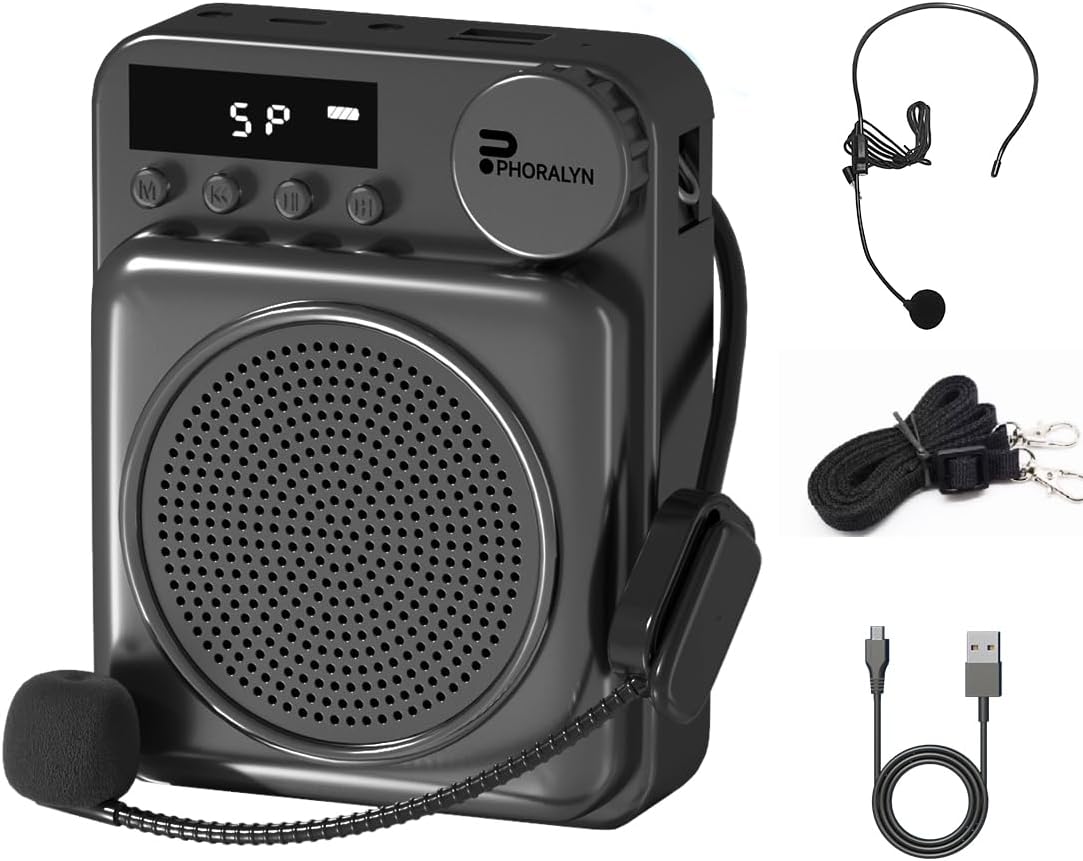 Wireless Voice Amplifier for Teachers, Original Voice Amplifier Wire Microphone with 2 Microphones, Portable Speaker Megaphone for Classroom, Training, Meeting, Instructors, Coaches, Games