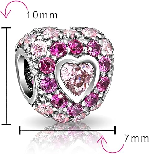 Miniatura 3 de Abalorio de San Valentín personalizado con texto en inglés "Love", diseño de flor de cristal rosa, diseño retro, con forma de corazón, para mujeres