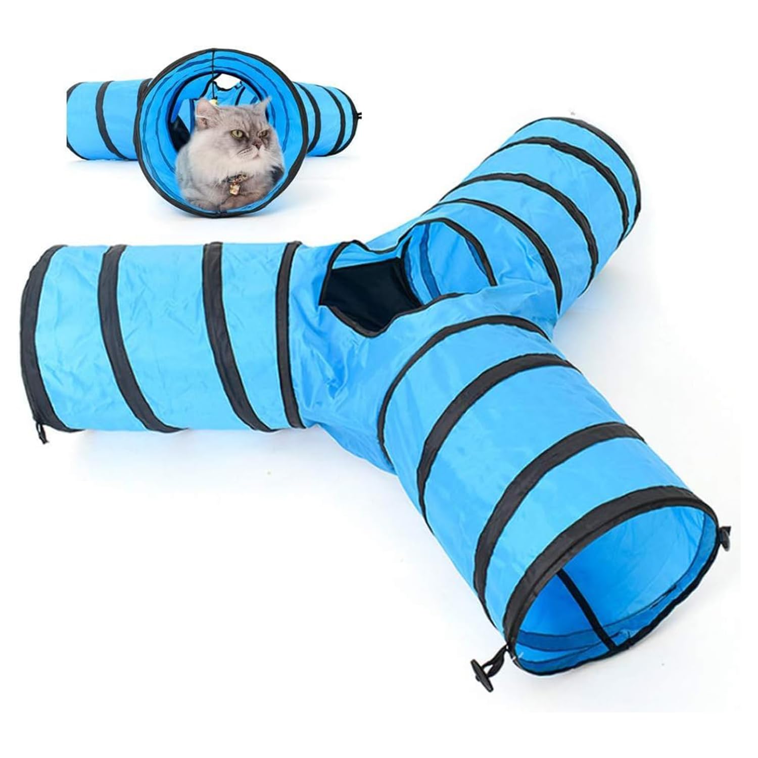 Cature Pet Cat Tunnel Collapsible 3 Way Play Toy Tube, Fun Interactive Foldable Hiding Cat Toy with Bell for Rabbits, Kittens, and Puppies (Color-Blue) (B0CXJ25ZJB) Amazon Price History, Amazon Price Tracker